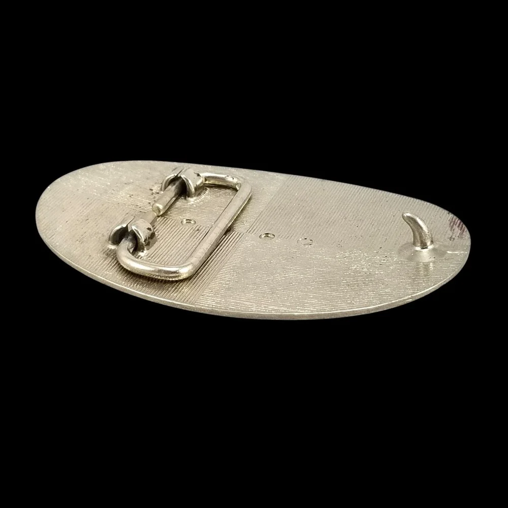Western Silver Tone Oval Belt Buckle‎ Engraved Paisley Floral Scroll Filigree